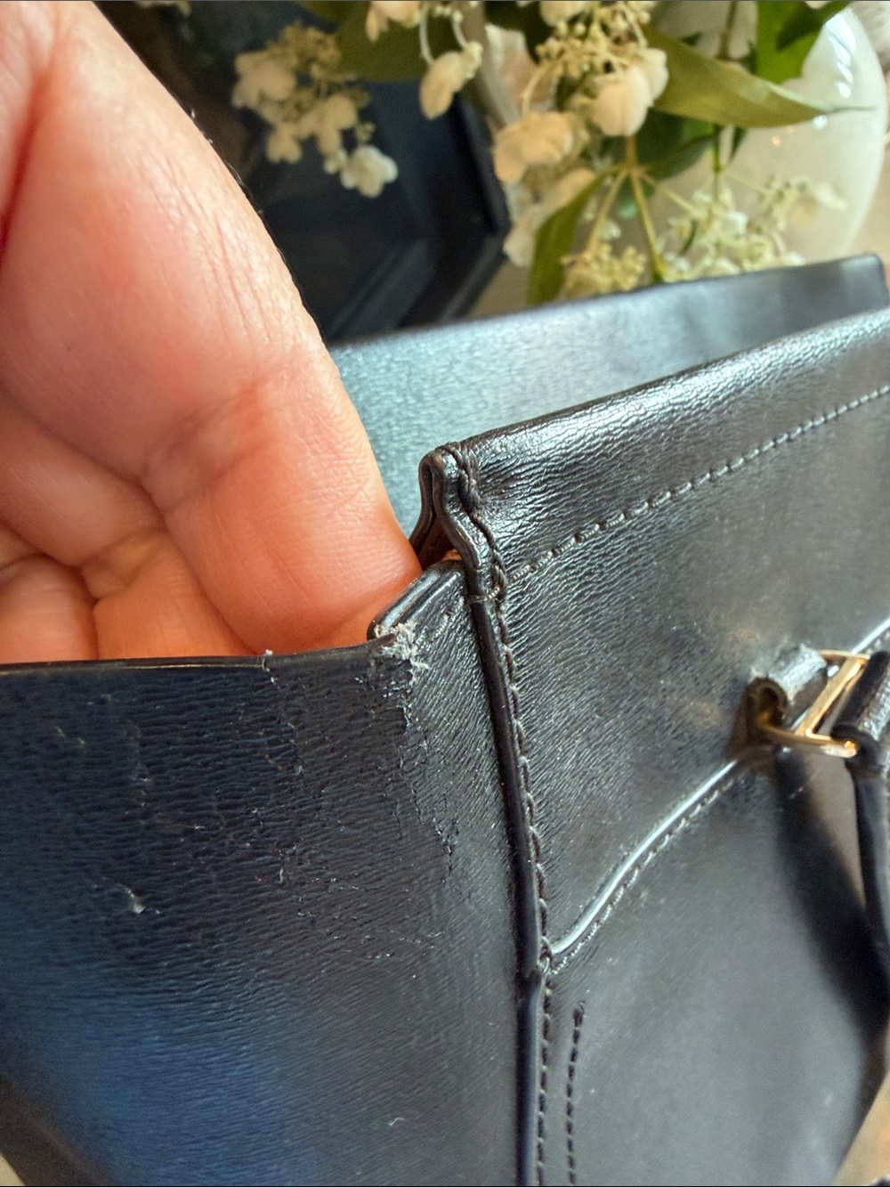 Tory Burch Black Leather Tote with tan Interior Trim - Picture 6 of 12